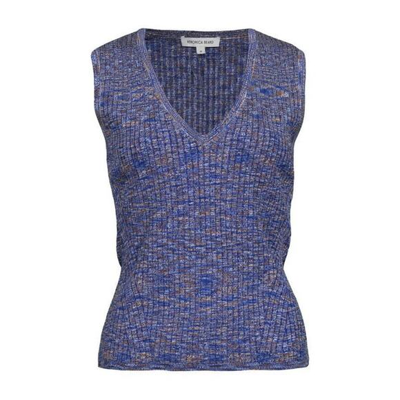 Veronica Beard NWT Sid Rib Knit V-Neck Sleeveless Top Blouse Spacedye Multi XS - Picture 2 of 5